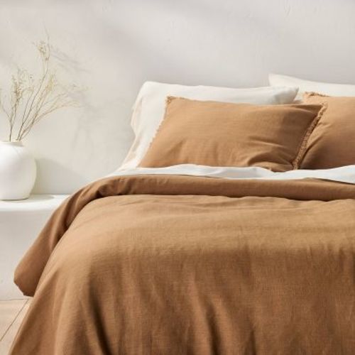 King/California King Heavyweight Linen Blend Comforter & Sham Set Natural - Casaluna™: Rayon & Cotton, Hidden Quilting, Zip Closure