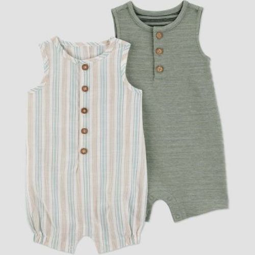 Carter's Just One You®️ Baby Boys' Striped 2pk Romper Set - Green 12m
