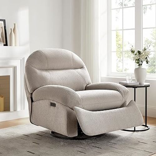 Power Recliner Chair with USB & Type-C Charging, 270° Swivel Glider Rocker, Electric Nursery Recliner for Living Room, Bedroom, and Office, Adjustable Comfort Rocking Chair, Light Gray