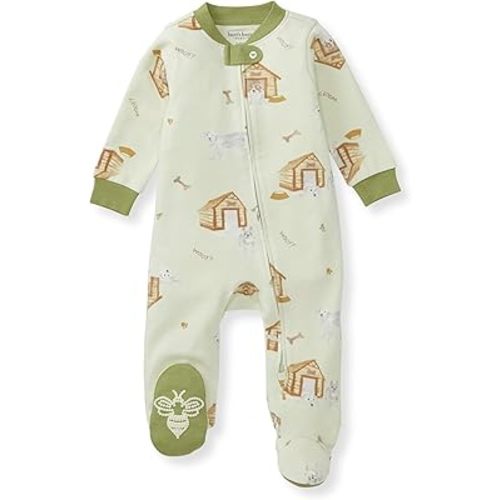 Burt's Bees Baby Boys' Pajamas, Organic Cotton Loose Fit Sleep and Play One-Piece Zip Front Footed PJs