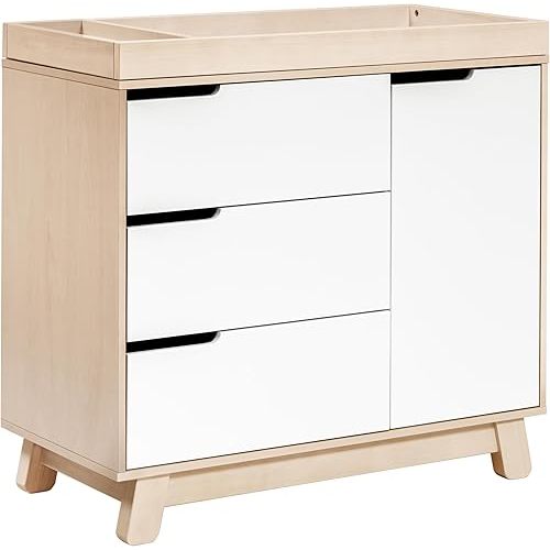 Babyletto Hudson 3-Drawer Changer Dresser with Removable Changing Tray in Washed Natural and White, Greenguard Gold Certified