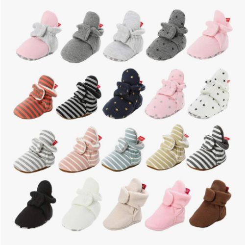 HsdsBebe Unisex Newborn Baby Cotton Booties Non-Slip Sole for Toddler Boys Girls Infant Winter Warm Fleece Cozy Socks Shoes