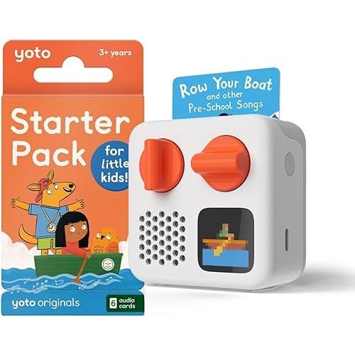 Yoto Mini (2024 Edition) + Starter Pack for Little Kids Bundle – Screen-Free Bluetooth Audio Player, All-in-1 Travel Device for Stories Music Podcasts Radio, Use as Speaker or with Headphones