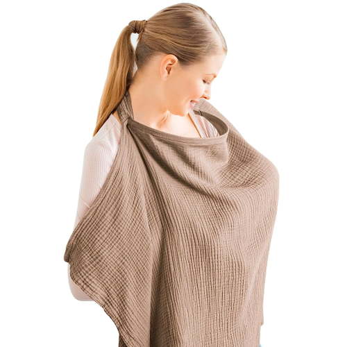 Muslin Nursing Cover for Baby Breastfeeding, Breathable 100% Cotton Breastfeeding Cover with Rigid Hoop for Mother Nursing Apron, Multi-use Canopy