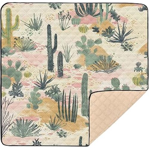 Baby Play Mat Tropical Cactus Desert Pink 50 x 50 Playpen Mat Baby Play Mats for Floor Play Gym Crawling Mat Non-Slip Cushioned Baby Playmat for Infants, Babies, Toddlers