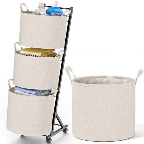 YOUPIS 3-Tier Laundry Hamper Sorter,Laundry Storage Organizer with Wheels Removable Rolling Laundry Baskets for Home,Bathroom,Dorm Laundry Room,Beige