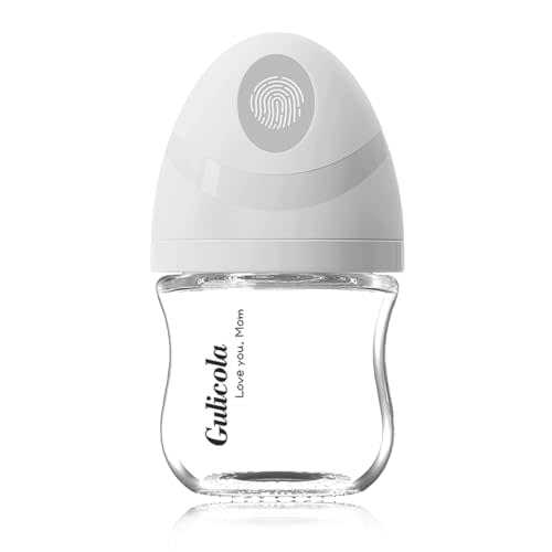 Gulicola Natural Small Glass Baby Bottle 3 oz, Very Slow Flow Nipple, 1 pk - White