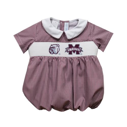 Vive La Fete Mississippi State Bulldogs Smocked Maroon Gingham Bubble