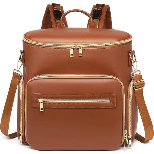 KINDDOG Breast Pump Bag, Diaper Tote Bag with Laptop Sleeve Fit Most Breast Pumps Like Medela, Spectra S1,S2, Evenflo (Brown)