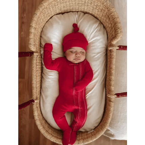 Organic Embroidered Zipper Footie in Chili Pepper Dash – L'ovedbaby