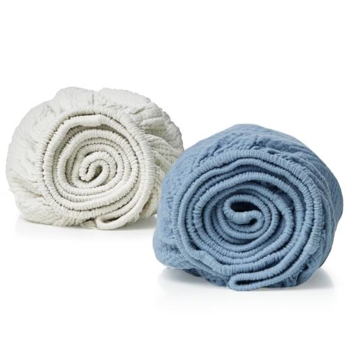 Momcozy Muslin Fitted Bassinet Sheet, 2 Pack Soft Breathable Natural Cotton 32"x16" Baby Cradle Mattress Sheet, 360° Mattress Wrapping No Slip Boys Girls Neutral Bed Sheet, Small, Blue & Grey