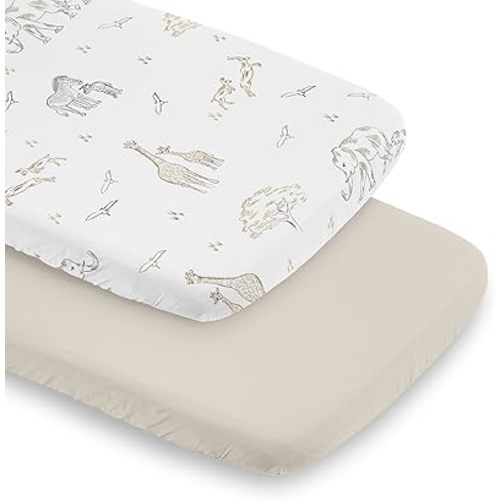 Sweet Jojo Designs Jungle Safari Animals Boy Girl Unisex/Gender Neutral Baby Bassinet Sheets Fitted Sheet Set Infant Newborn Nursery Oval Rectangle Hourglass Mattress 2p Tan Animal Adventure Elephant