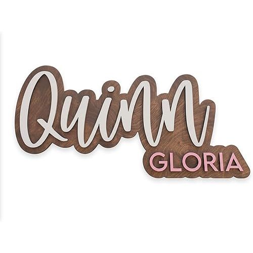 Hickory Hollow Designs Wooden Name Signs for Nursery, Baby Name Sign, Name Signs for Kids Room, Custom Plaque, Nursery Wall Art, (Quinn Gloria)