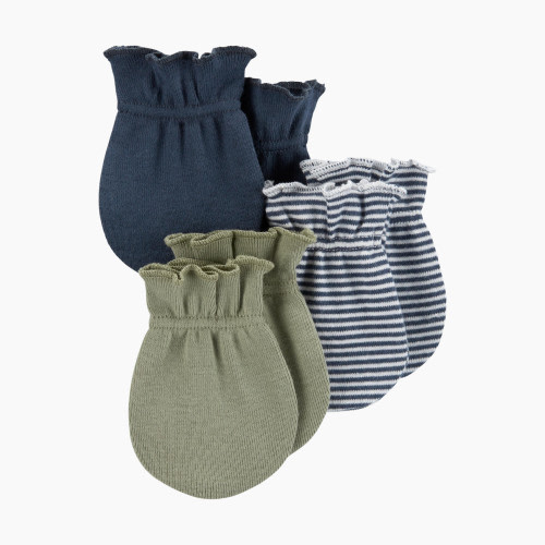 Carter's Mittens (3 Pack) - Green/Stripes/Navy, 0-3M