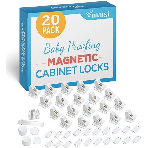 20 Pack Magnetic Cabinet Locks Baby Proofing - Vmaisi Children Proof Cupboard Drawers Latches - Adhesive Easy Installation - Standard - 20.0