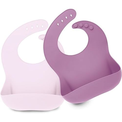 KeaBabies 2-Pack Silicone Bibs For Babies, Silicone Baby Bibs for Eating, Food-Grade Pure Silicone Bib, Toddler Bibs, Waterproof Bibs, Feeding Bibs, Silicon Bibs for Toddlers, Boys, Girls (Amethyst)