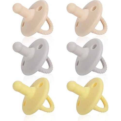 Sweet Child Pacifiers 0-18 Months, Set of 6 Ultra-Light Silicone Binkies with Collapsible Handle & 3 Air Holes for Added Safety, Best Newborn Pacifiers for Baby Boys Or Girls
