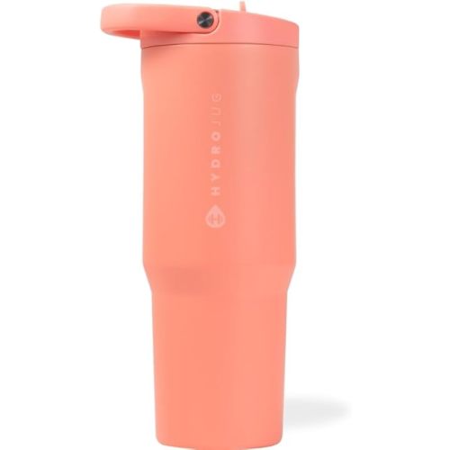 HydroJug Sport - Stainless Steel Tumbler with Straw, Vacuum Insulated, 32oz Leakproof Water Bottle, Ergonomic Design, Reusable, Dishwasher Safe, Rubber Base, Durable for Gym or Outdoors, Summer Peach