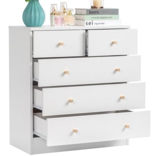 UBesGoo 5 Drawer Wood Dresser for Bedroom, Chest of Drawers, Storage Organization Unit for Clothing, White