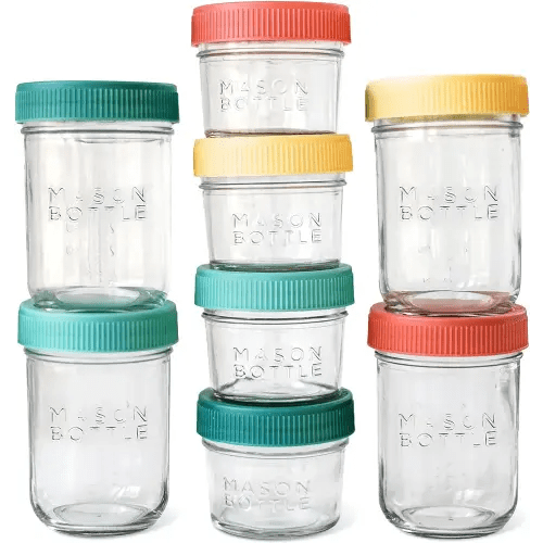 Mason Bottle Breast Milk Storage Glass (4oz & 8oz, 8-Pack) - Reusable Glass Baby Food Jars with Lids - Airtight, Stackable, Freezable Glass Baby Food Containers, Milk Container for Baby Formula