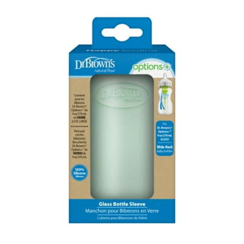 Dr. Brown's Natural Flow Options+ Glass Baby Bottle Sleeves, 100% Silicone, 9 oz, Wide-Neck, Mint, 1 Pack