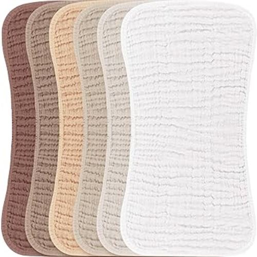 Konssy Muslin Baby Burp Cloths Sets for Unisex- 6 Pack Large 100% Cotton Burping Clothes for Newborn, Baby Girls and Boys