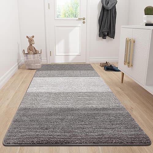 Grandaily Indoor Doormat, 35" x 59" Non-Slip Mud Trapper Absorbent Front Door Mats, Washable Striped Inside Entryway Mat, Low-Profile Welcome Mat Entrance Mat, Light Grey