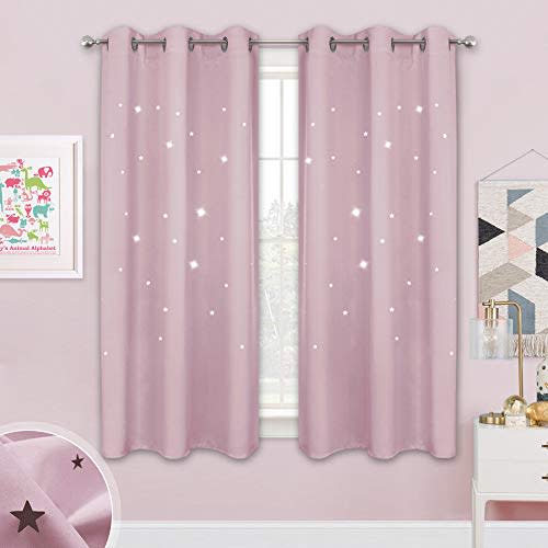 NICETOWN Children Window Darkening Curtains - Bedroom Star Cutouts Starry Night Magical Drape Panels for Girl's Princess Themed Rooms/Nursery Room (Lavender Pink, 42 inches X 63 inches, 2 Pieces)
