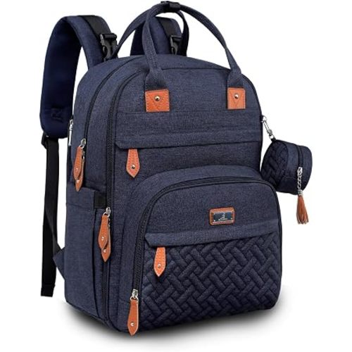 BabbleRoo Diaper Bag Backpack - Baby Essentials Travel Tote - Multi Function Water Resistant Diaper Bag, Travel Essentials Baby Bag with Changing Pad, Stroller Straps & Pacifier Case - Navy Blue