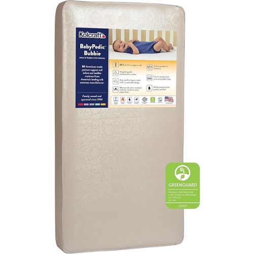 Kolcraft BabyPedic Bubbie Extra Firm Coil Waterproof Baby Crib Mattress and Toddler Mattress, Airy Comfort, Greenguard Gold Air Quality Certified - Made in USA, 52"x28"