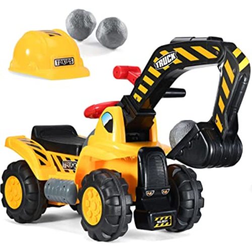 Play22 Toy Tractors for Kids Ride On Excavator - Music Sounds Digger Scooter Bulldozer Includes Helmet with Rocks - Pretend Play - Toddler Construction Truck