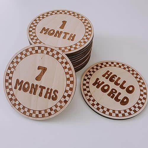 Baby Monthly Milestone,It's Boy and It's Girl, Hello World, Wooden Baby Milestone Signs, Monthly Milestone Wood Discs, Baby Milestone Discs (S004)