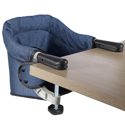 Hook On Chair, Clip on High Chair, Fold-Flat Storage Portable Baby Feeding Seat, High Load Design, Attach to Fast Table Chair Removable Seat for Home and Travel(Navy Blue)