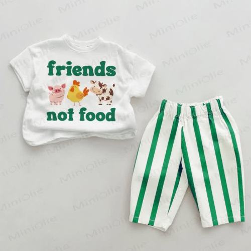 FRIENDS NOT FOOD Baby 2-Piece Green Striped Set