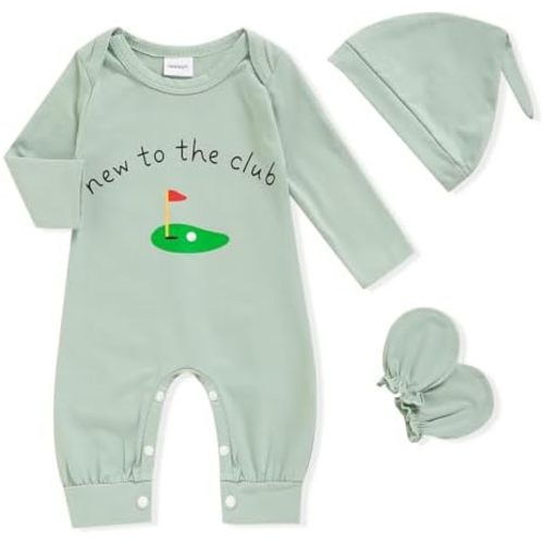 GRNSHTS Newborn Baby Boy Romper Coming Home Outfits Letter Print Bodysuit Jumpsuit+Hat+Gloves 3PCS Clothes Set
