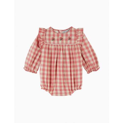Embroidered Baby Romper in Pink Gingham