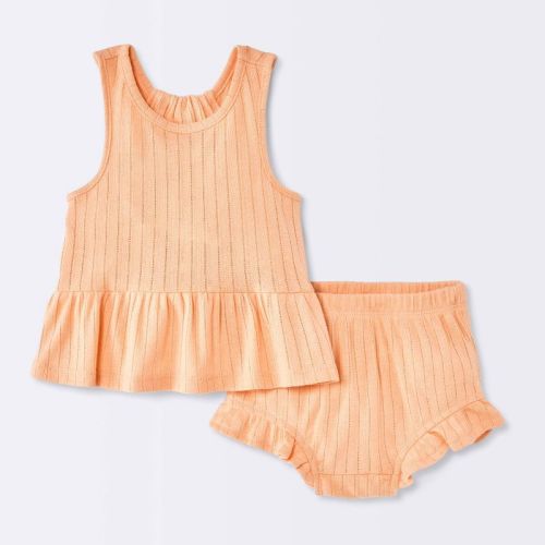 Baby Girls' 2pc Peplum Tank Top and Ruffle Shorts Set - Cloud Island™ Apricot Orange 3-6M