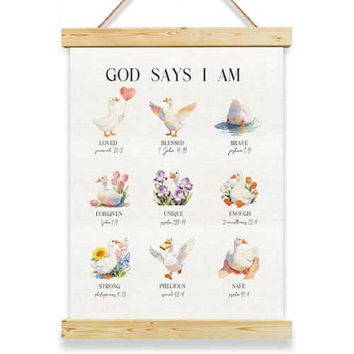Watercolor Silly Goose Nursery Wall Decor, Christian Nursery Decor for Toddler Little Boy Room Bedroom Nursery Decor, Affirmation Wall Sign