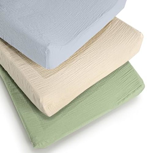 Muslin Changing Pad Cover Unisex, Solid Color Muslin Baby Changing Mats for Boys & Girls, 100% Cotton 3-Pack Breathable and Skin-Friendly Changing Table Covers, Large - Green