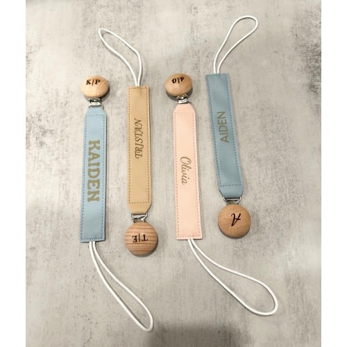 Personalized Engraved Pacifier Clip & Holder - Genuine Leather - Great for Gifts - Holidays - Accessories - Baby Shower - New Baby Gift