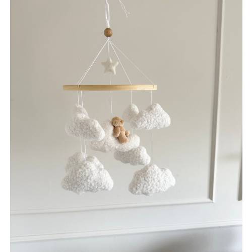 TEDDY’S DREAM cot mobile, boucle cot mobile, cloud mobile, neutral nursery, baby mobile, nursery mobile, crib mobile, nursery decoration