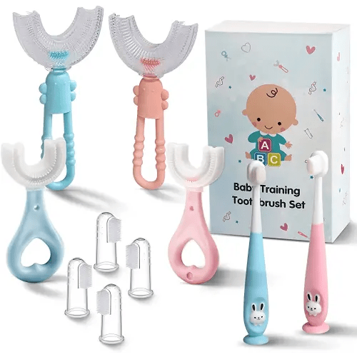 Cepillo de dientes para bebés de 6 a 12 meses y más de 1, 2, 3, 1-2, 2-4 años, juego de regalo de cepillos de dientes 10 en 1 con cepillo suave en forma de U, cerdas de cepillado para recién nacidos,