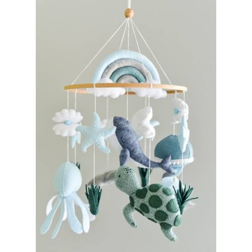 Ocean mobile nursery Whale crib mobile Baby boy mobile Octopus Jellyfish Stingray Shell mobile Rainbow mobile