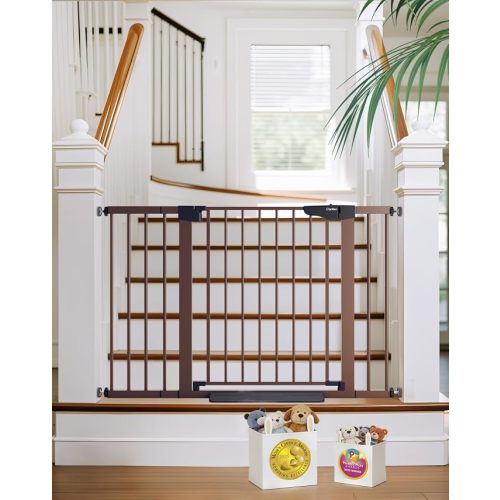 Cumbor 30-48 in Baby Gate for Stairs, Auto Close Dog Gate Indoor, Brown