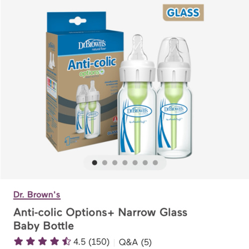 Dr. Brown's Natural Flow Anti-Colic Options+ Narrow Glass Baby Bottle with Silicone Sleeve, 2-Pack