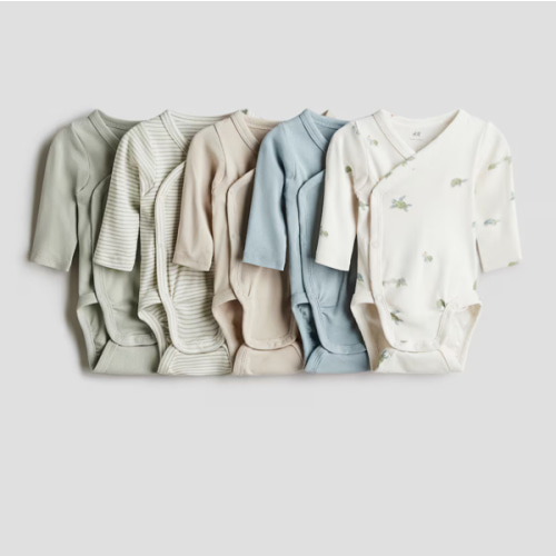 5-PACK WRAPOVER BODYSUITS - LIGHT DUSTY GREEN / TURTLES