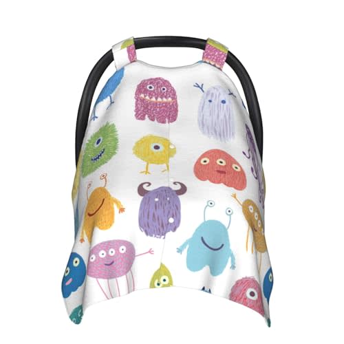 Cute Monsters Car Seat Covers for Baby, Nursing Cover Infant Carseat Cover Soft Breastfeeding Covers for Toddler Newborn Shower Gift
