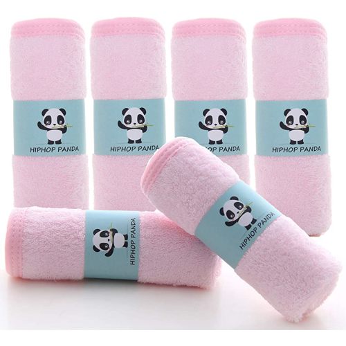 HIPHOP PANDA Baby Washcloths, Rayon Made from Bamboo - 2 Layer Ultra Soft Absorbent Newborn Bath Face Towel - Reusable Baby Wipes for Delicate Skin - Pink, 6 Pack