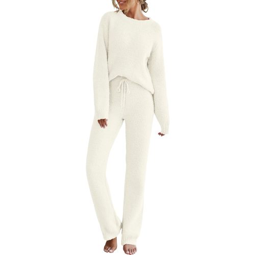 MEROKEETY Womens Fuzzy Fleece Long Sleeve 2 Piece Loungewear Outfits Sweater Pants Pajama Sets