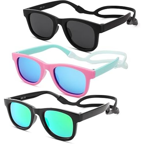 COASION Bendable Flexible Polarized Newborn Baby Sunglasses with Silicon Strap for Infant Boys Girls Age 0-12 Months CA9042